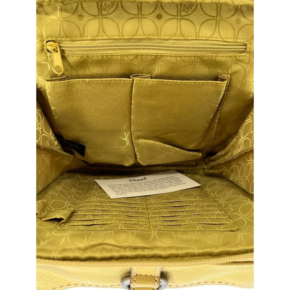 Fossil Leather Crossbody Bag Womens Yellow Adjustable Strap Travel Purse Y2K